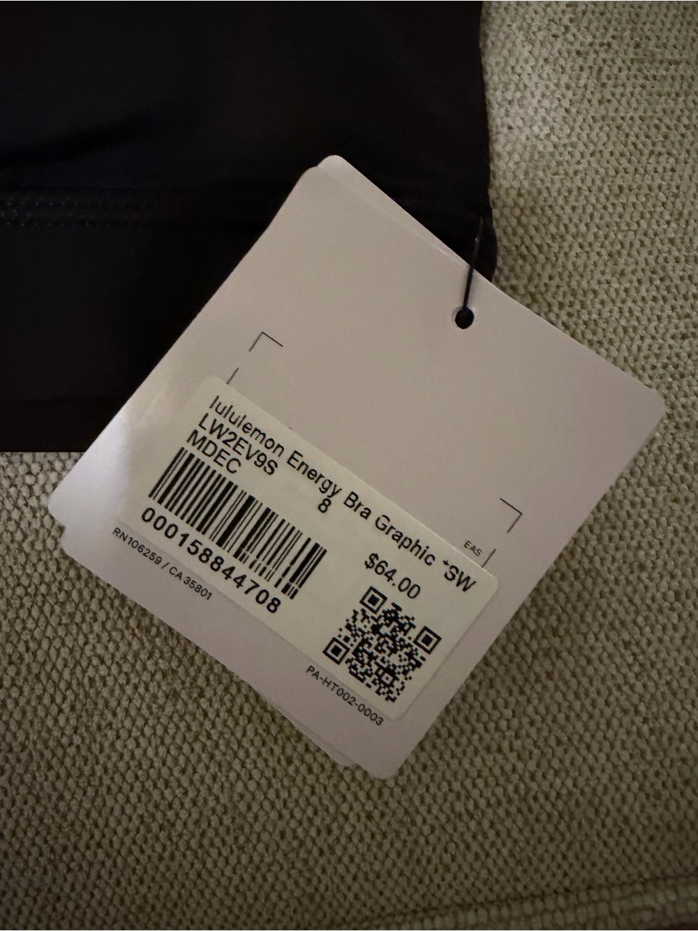Lululemon Black Strappy Sports Bra with 2026 SeaWheeze “SW.” Logo - Picture 3 of 3
